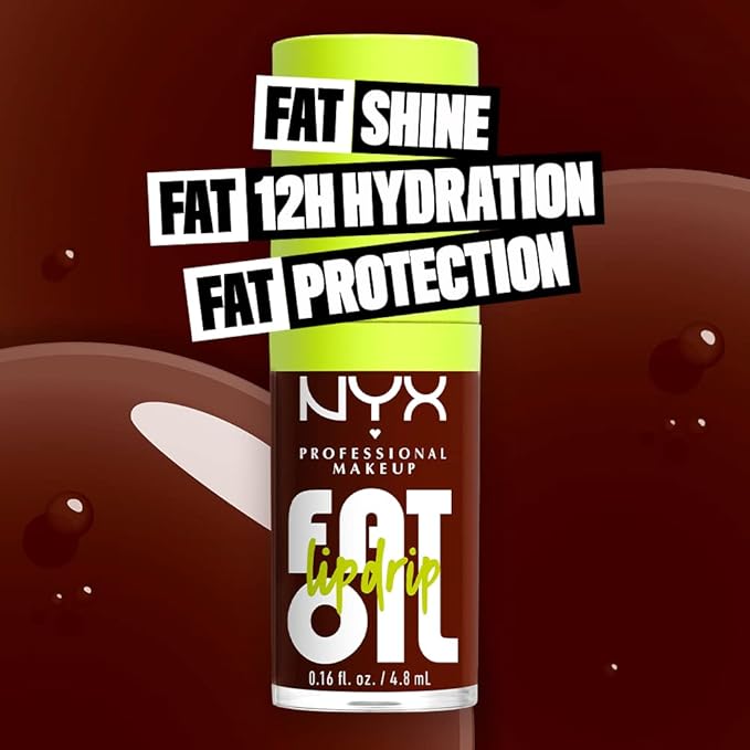 NYX PROFESSIONAL MAKEUP Fat Oil Lip Drip, Moisturizing Lip Oil Gloss, Vegan Tinted Formula, Up to 12 HR Hydration - Status Update (Rich Chocolate)