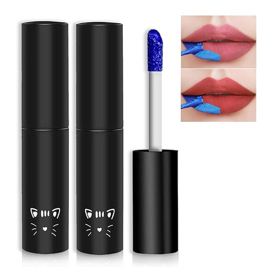 2PCS Peel Off Lip Stain Lip Tint Matte Liquid Lipstick Nude Lip Gloss Long Lasting Waterproof Lip Tint Stain Non-stick Cup Peel Off Lipstick Lip Makeup for Women Girls (01#+02#)