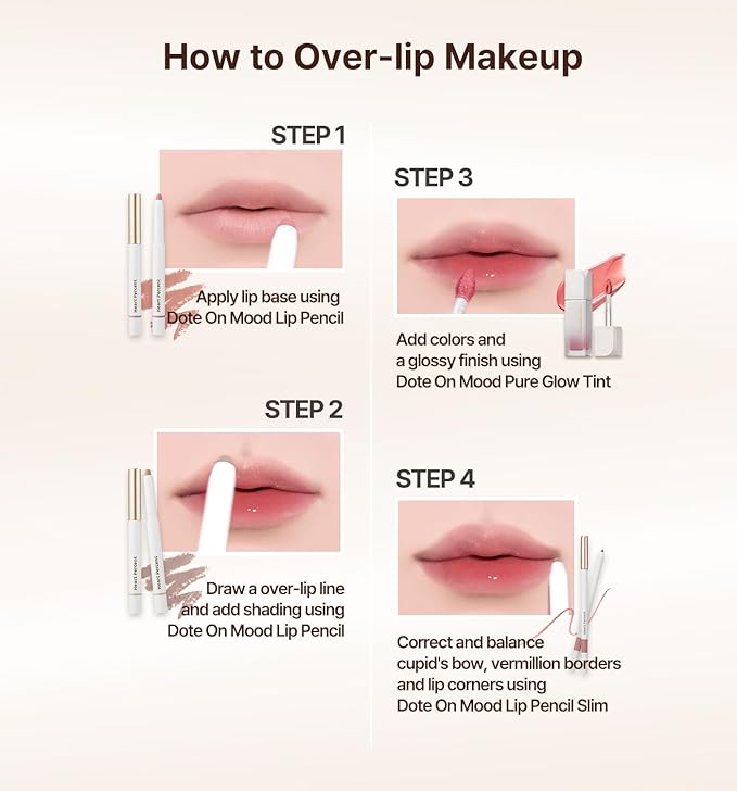 Heart Percent Dote On Mood Lip Pencil Slim, Defines and Fills Creamy Lip Liner Retractable Lipstick Pencil with Built-In Sharpener, #06. Rose Beige