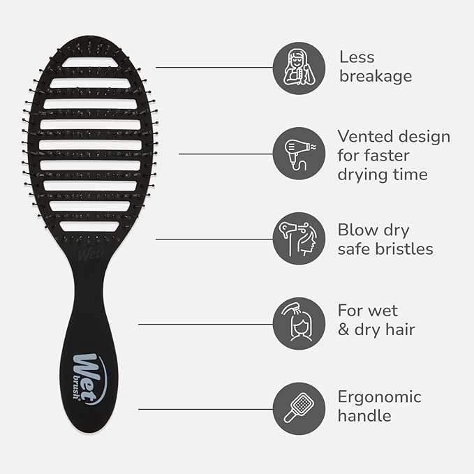 Wet Brush Speed Dry Hair Brush, Black Frost - Vented Design & Soft HeatFlex Bristles Are Blow Dry Safe - Ergonomic Handle Manages Tangles - Pain-Free Hair Accessories