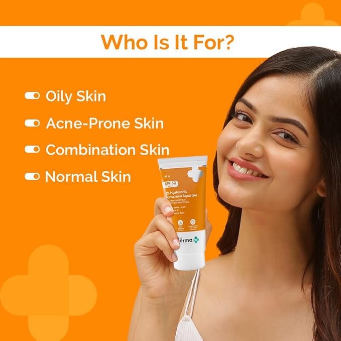 1% Hyaluronic Sunscreen SPF 50 Aqua Gel, PA++++, Lightweight, No white-cast for Broad Spectrum & Blue Light Protection for Oily, Dry, Acne-prone Skin - 80g