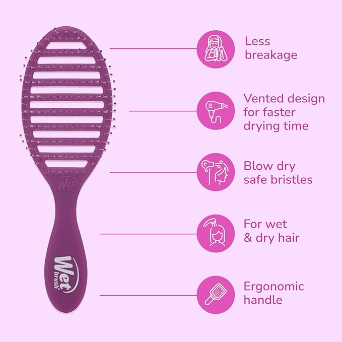 Wet Brush Speed Dry Hair Brush, Purple Frost - Vented Design & Soft HeatFlex Bristles Are Blow Dry Safe - Ergonomic Handle Manages Tangles - Pain-Free Hair Accessories