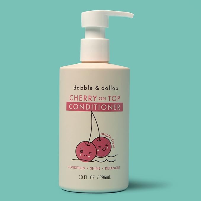 Dabble & Dollop Cherry on Top Conditioner - Natural Shine & Detangler for Kids, 100% USA-made, Paraben & Sulfate Free, Vegan, Gluten-free, Tear-Free (10oz)
