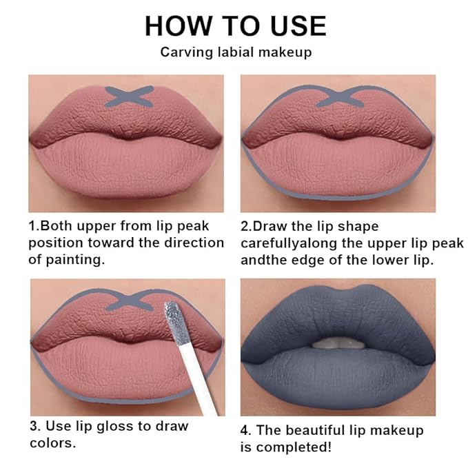 evpct 2Pcs Grey Gray Matte Liquid Lipstick Lip Gloss Stain and Retractable Lip Liner Makeup Set for Women Long Lasting Waterproof 24 Hours Permanent Lipstick labial mate larga duracion 24 44#