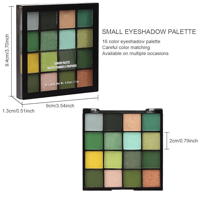 16 Colors Green Olive Matte Shimmer Eyeshadow Palette