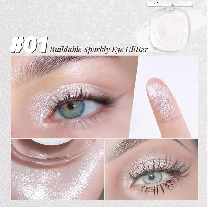 Eye shadow low saturation delicate long-lasting eye shadow palette, Monochrome Glittler Eyeshadow, pressed glitter eyeshadow, Glittle Pressed Powder Single Vegan Eyeshadow, (04 Glittle Pearl White)