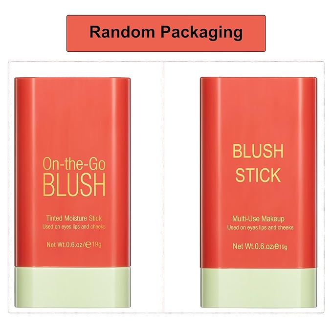 Multi-Use Makeup Blush Stick,Beauty Solid Moisturizer Stick,Waterproof Natural Nude Makeup,Tinted Solid Moisturizer Stick for Eyes Lips Cheek(3#coral orange)