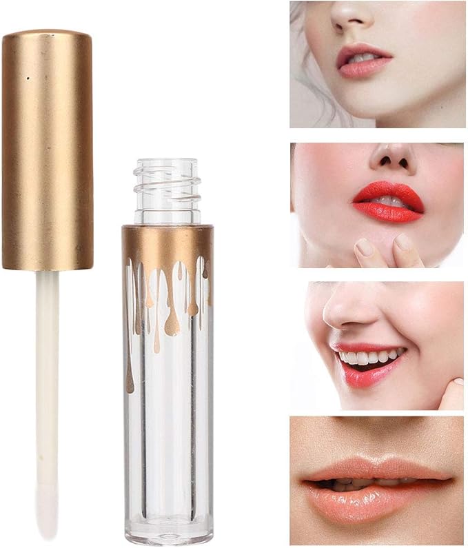 10 pcs Empty Lip Gloss Tubes, Transparent and Glod Plastic Lip Gloss Tube Containers DIY Lipstick Balm Travel Makeup Transparent Bottle With Matte Gold Cap Lip Gloss Bottles