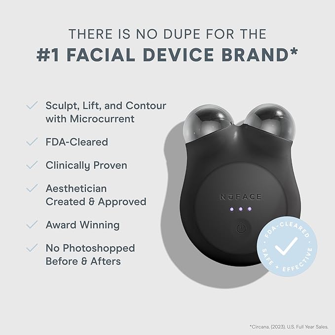 NuFACE MINI+ Microcurrent Facial Device Kit - FDA Cleared Face Sculpting & Skin Tightening Device to Contour, Lift & Tone + Microcurrent Gel Activator & Silk Creme - Midnight Black