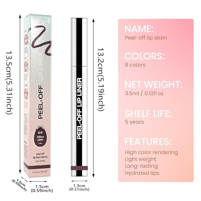 Matte Lip Stain Peel Off Lip Liner, Dark Brown Peel Off Lip Stain Tattoo,Long Lasting & Waterproof Peel Off Lip Gloss Lip Liner,Transfer-Proof All Skin Types.0.12 fl oz #05