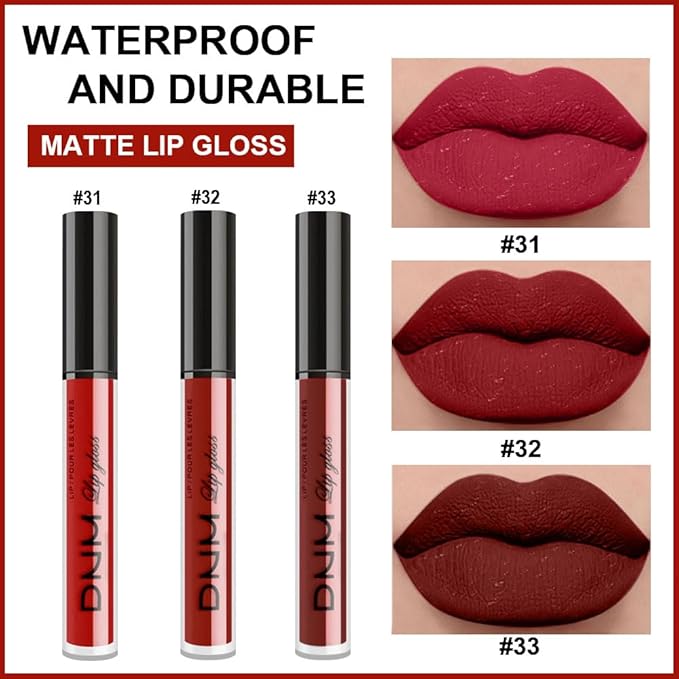 evpct 3Pcs Dark Deep Ruby Light Rose red Brown red Matte Liquid Lipstick Sets for Women 24-hour Matte+Lipstick Lipsticks Lip Stain Gloss Long Lasting 24 Smudge Waterproof