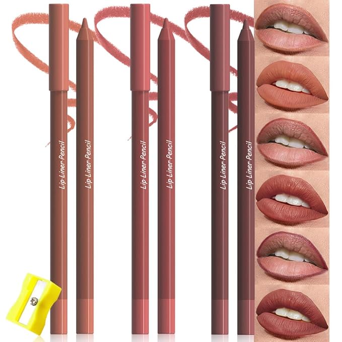 evpct 3Pcs Orange Reddish Brown Chestnut Matte Long Lasting Wear Lip Liner Pencils Makeup Set for Shaping & Sculpting Lips, No Transfer Waterproof Lip Liner Crayon lipliners Lipstick Pencil 9+10+12
