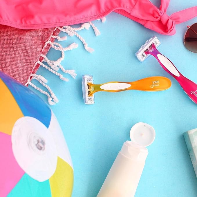 BIC Soleil Smooth Colors Women's Disposable 3 Blade Razors, Vibrant Handles and Moisture Strip, 8-Pack