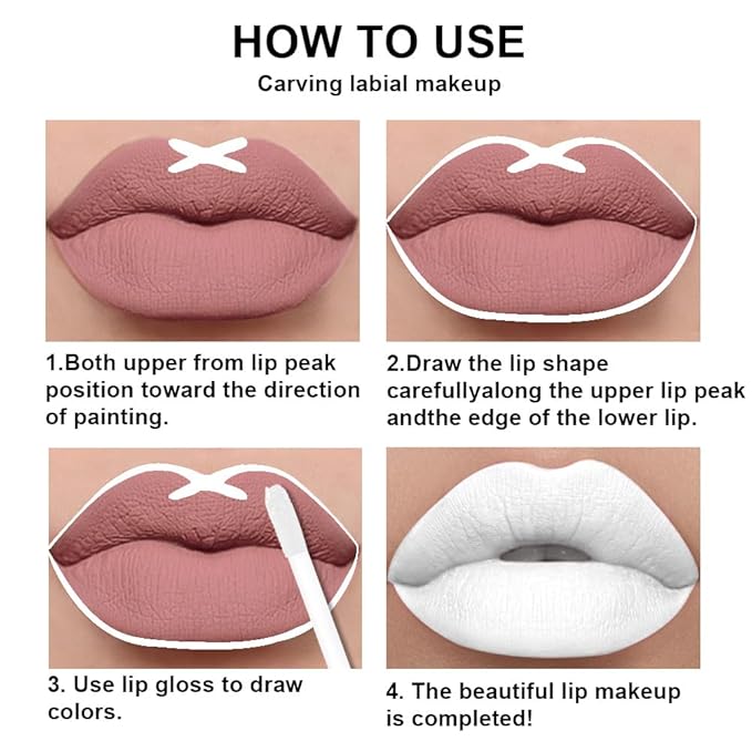 evpct 2Pcs White Matte Liquid Lipstick Lip Gloss Stain and Retractable Lip Liner Makeup Set for Women Long Lasting Waterproof 24 Hours Permanent Lipstick labial mate larga duracion 24 43#