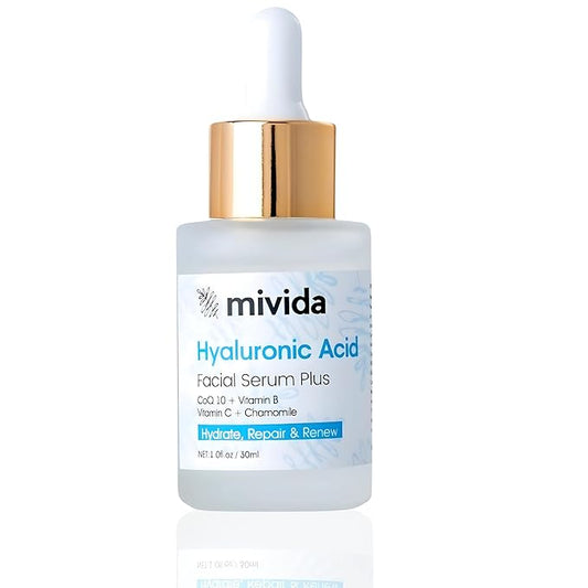Ultimate Hydration & Anti-Aging Hyaluronic-Acid Facial Serum | with CoQ10, Vitamin B, Vitamin C & Chamomile Extract | Soothing, Plumping & Renewing | For Sensitive Skin | Non greasy 1 fl oz