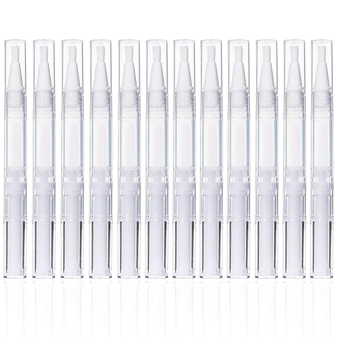 12Pcs 3 ml Empty Nail Oil Pen with Brush Tip, Transparent Twist Pens, Lip Gloss Brush Applicators, Eyelash Growth Liquid Tube Container (12PCS)