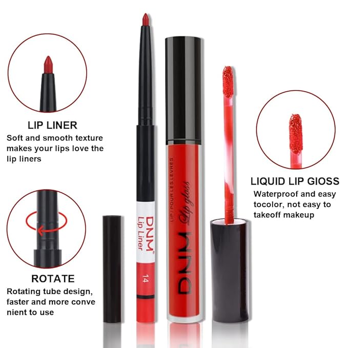 evpct 2Pcs Ruby Red Matte Lip Liner and Lipstick Combo Red Lip Gloss Stains Pencil Makeup Set Women Waterproof Long Lasting 24 Hours Lipstick and Lip Liner Set labiales mate 24 horas originales 14
