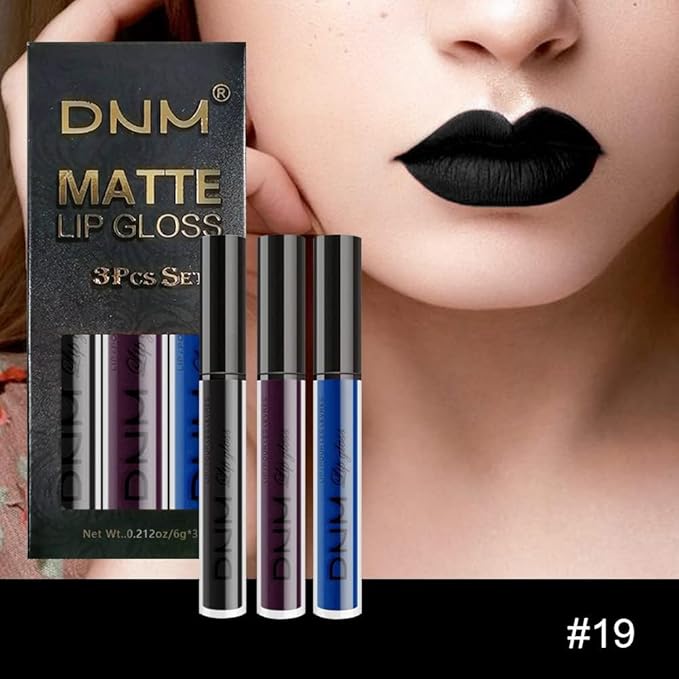 evpct 3Pcs Dark Black Purple Blue Matte Liquid Lipstick Halloween for Women Long Lasting Smudge Proof Black 24 Hours Original Lip Liner and Lipstick Stain Makeup Set labial mate larga duracion 24