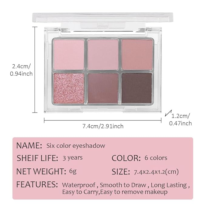 6 Colors Nude Pink Purple Matte Shimmer Eyeshadow