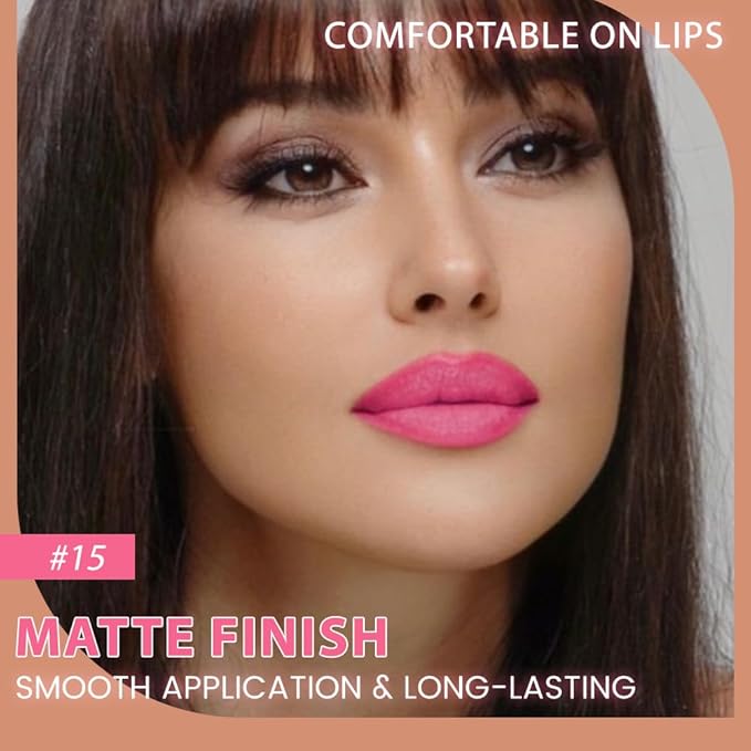 evpct 1Pcs Deep Pink Matte Long Lasting Lip Liner Pencils Makeup for Shaping & Sculpting Lips, No Transfer Long Wear Waterproof Pigmented Lip Liner lipliners Crayon Lipstick Pencil Sharpener 15