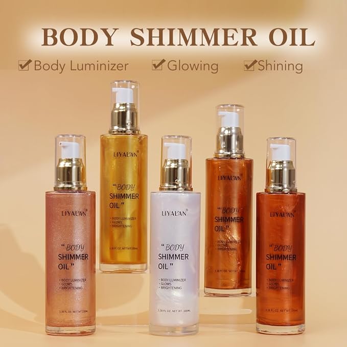 Liyalan Shimmer Body Oil Gold 5 Color Bronze Fl Oz/#02)
