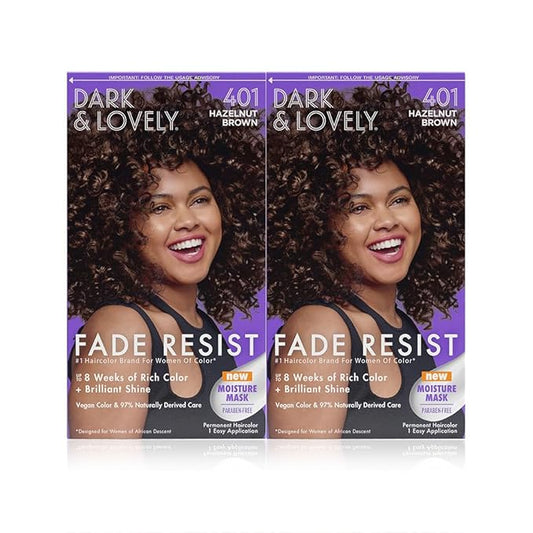 SoftSheen-Carson Dark and Lovely Fade Resist Rich Conditioning Hair Color, Permanent Hair Color, Up To 100 percent Gray Coverage, Brilliant Shine with Argan Oil and Vitamin E, Hazelnut, 2 Count