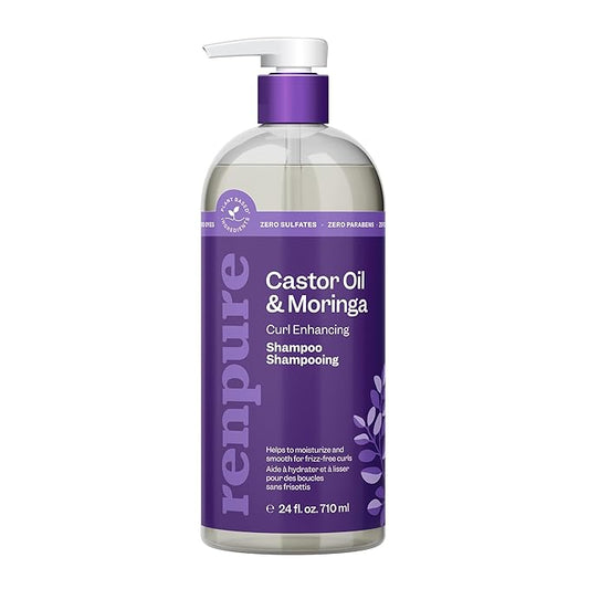 Renpure Castor Oil & Moringa Shampoo, Plant-Based - Curl Enhancing - For Moisturized, Manageable & Smooth Curls - With Castor & Moringa Seed Oil - For Wavy To Curly Hair - 24 Fl Oz