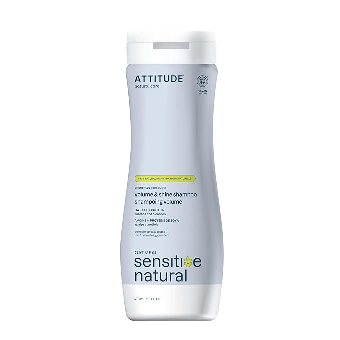 ATTITUDE Hair Shampoo for Sensitive Dry Scalp, EWG Verified, Soothing Oat, For Thin Hair, Naturally Derived Ingredients, Vegan and Plant-Based, Volume and Shine, Unscented, 16 Fl Oz