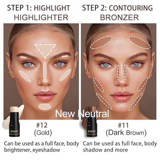 evpct 2Pcs Face Cream Contour Bronzer Sticks Makeup