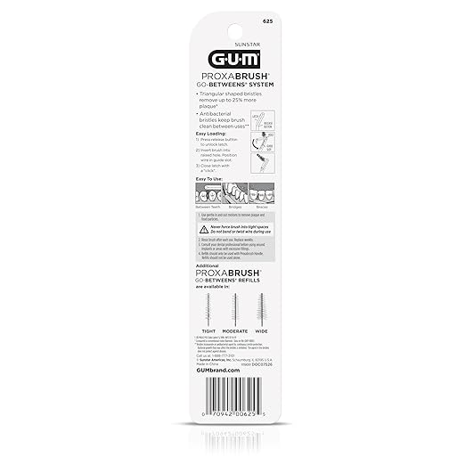 GUM Proxabrush Permanent Handle Refills - Compatible with Go-Betweens Interdental Brushes - Floss Picks for Teeth, Braces, and Implants (Pack of 4)