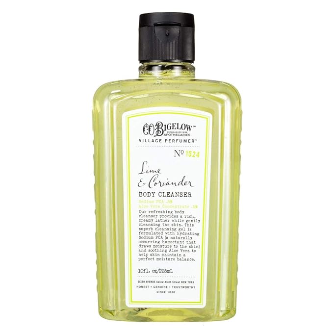 C.O. Bigelow Lime Coriander Body Cleanser, Village Perfumer Moisturizing Body Wash for Men & Women with Aloe Vera, Sodium PCA, and Glycerin, 10 fl oz