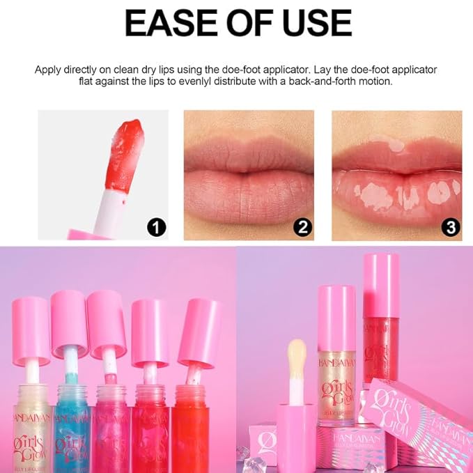 Jelly Glow Lip Oil Gloss, Long-Lasting Hydrating Non-Sticky Glow