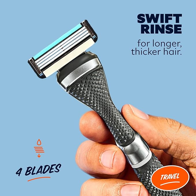 Dollar Shave Club | Travel Shave Set | 4 Swift Rinse Refill Cartridges, 1 Handle, 1 Razor Cover