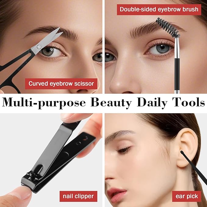 Tweezers Set, Hyxhappy 9 pcs Professional Stainless Steel Tweezers Kit for Facial Hair, Precision Plucker Eyebrow Tweezer Kit with Luxurious Travel Case as Stocking Stuffers Gifts for Women/men