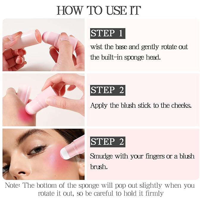 Boobeen Cream Blush Stick, Lightweight Buildable Blush Tint, 0.35 oz