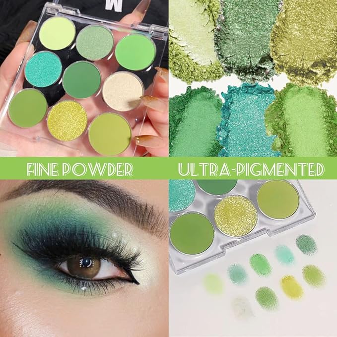 9 Colors Shimmer Matte Green Eyeshadow Palette. Highly