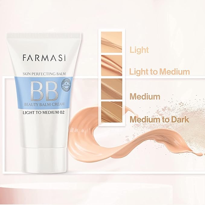 FARMASi Make Up BB Cream Beauty Balm, Full-Coverage Foundation, Concealer, Moisturizer BB Cream for All Skin Types, 1.7 fl. oz. / 50 ml (Light to medium)