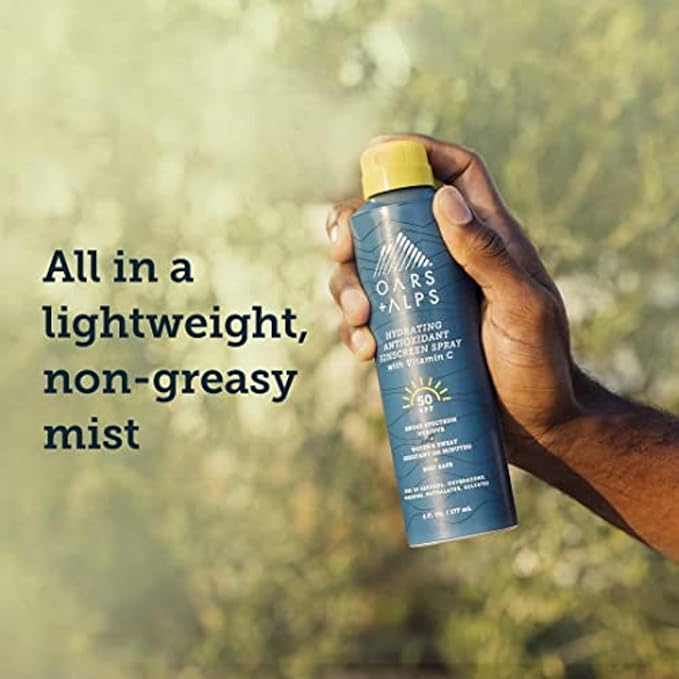 Oars + Alps Sunscreen Spray for Face & Body, SPF 50 Spray Sunscreen Infused with Vitamin C & Antioxidants, No White Residue, Water & Sweat Resistant, All Skin Types, Lightweight, Hydrating, 6oz, 2pk