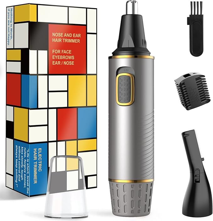 AREYZIN Nose Hair Trimmer for Men,2-in-1 Hair Trimmer,Professional Painless Trimmer for Nose Ear Facial Trimmer for Men, Wet and Dry Use,Stainless Steel Blades,Ash
