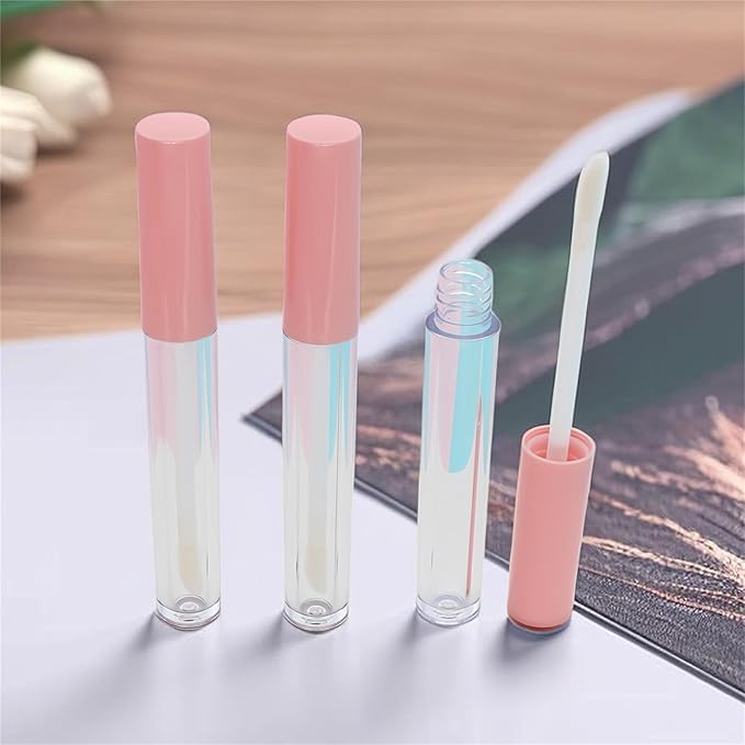 10cm Empty Lip Gloss Tubes With Wand Lipgloss Tubes Cute With Pink Lids Lip Balm Bulk Refillable Cosmetic Containers Diy Lip Gloss Making Kit(20pcs)