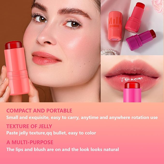2 Pcs Milk Jelly Blush,Jelly Tint Blush Stick Stick (01#+02#)