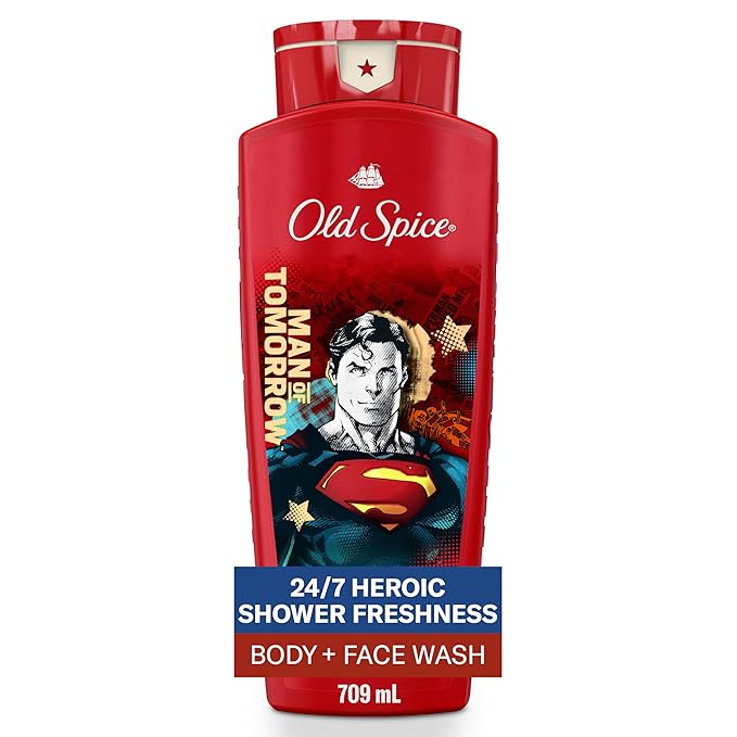 Old Spice Cleansing Body Wash for Men, 3X Defense, 24/7 Shower Fresh with Lasting Scent, 2-in-1 Body & Face Wash, Smell Like a Hero, Superman, Bright Citrus and Cosmos Scent, 24 oz