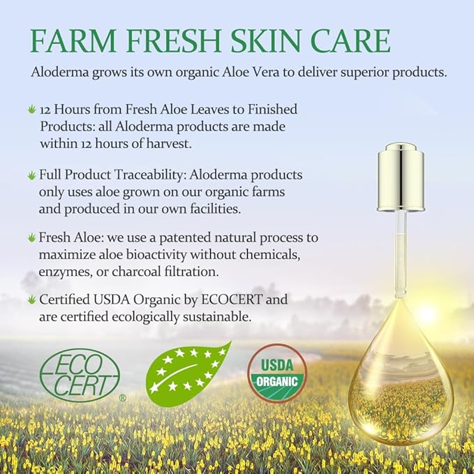 Aloderma Fresh Aloe Vera Face Hydrator Made with 99.8% Organic Aloe Vera within 12 Hours of Harvest - No Thickeners Great for Acne Prone & Sensitive Skin Repair, Scalp, & Hair 240ml