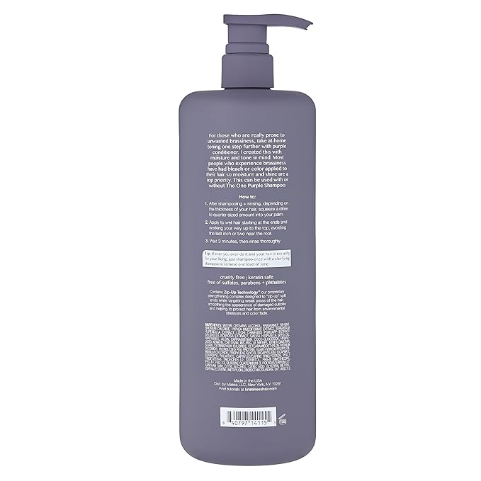 Kristin Ess Hair The One Purple Conditioner - Toning for Blonde Hair, Neutralizes Brass + Yellow Tones, Moisturizing Conditioner, Keratin Safe, 33.8 fl oz