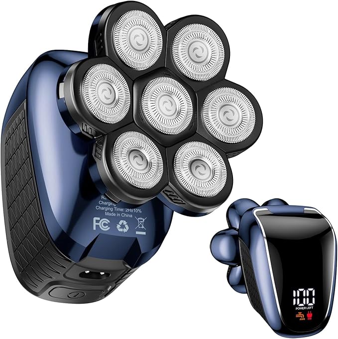 Head Shaver 7D, Wyklaus Head Shavers for Bald Men, Head Electric Razor with Nose Hair Trimmer, Waterproof Wet Dry Mens Grooming Kit, Anti-Pinch