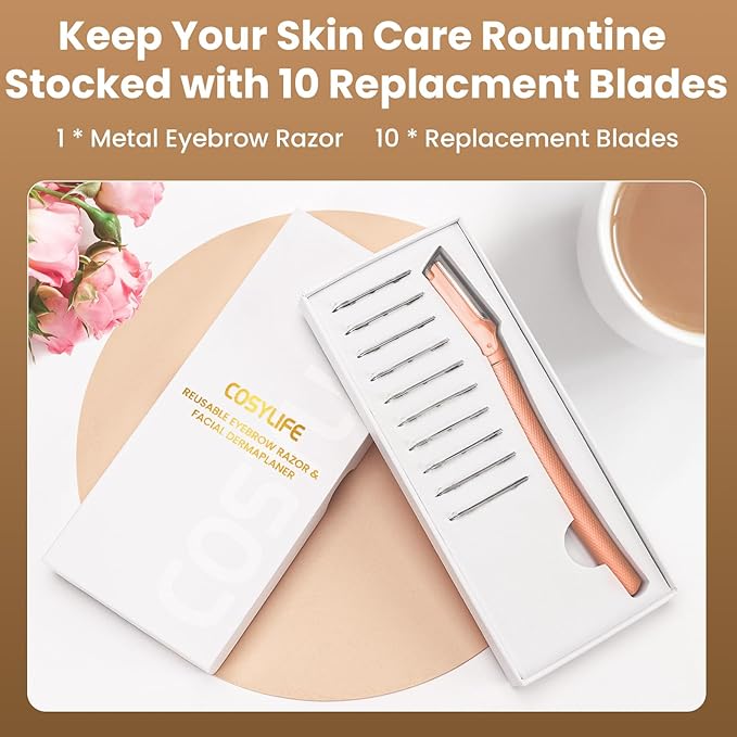 Eyebrow Razor Dermaplaning Tool with 10 Blade Refills Exfoliating Face Razors for Women Facial Razor for Peach Fuzz and Eyebrow Hair Removal