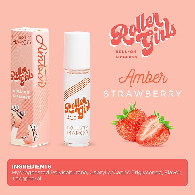 Roller Girl Roll-On Lip Gloss (Strawberry Amber, 2 Pack) – Lip Gloss for Women with Hydrating Vitamin E & Moisturizing Shine, Refreshingly Lightweight Your Lip Stain, Non Stick Gloss