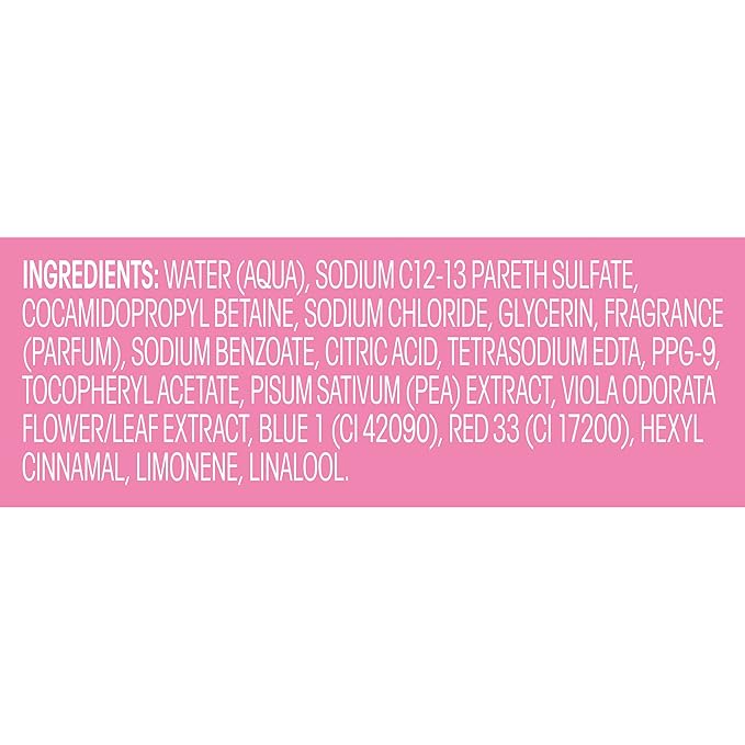 Suave Moisturizing Body Wash, with Sweet Pea Violet and Vitamin E Extract, No Parabens, No Phtahaltes, 18 Fl Oz (Pack of 6)