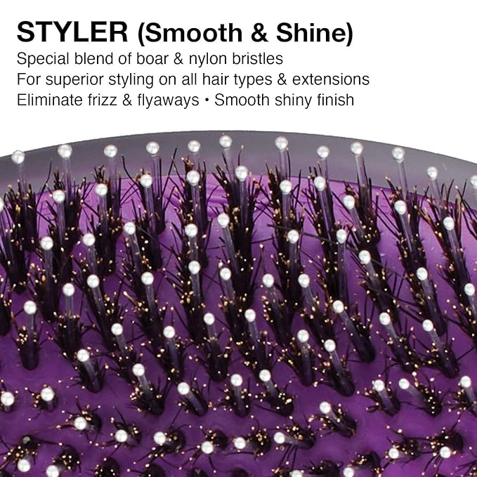 Olivia Garden OG Brush Styler, To Smooth and add Shine, All hair Types, removable cushion for easy cleaning, scalp hugging for scalp massage, gentle, for women, men and children, Black