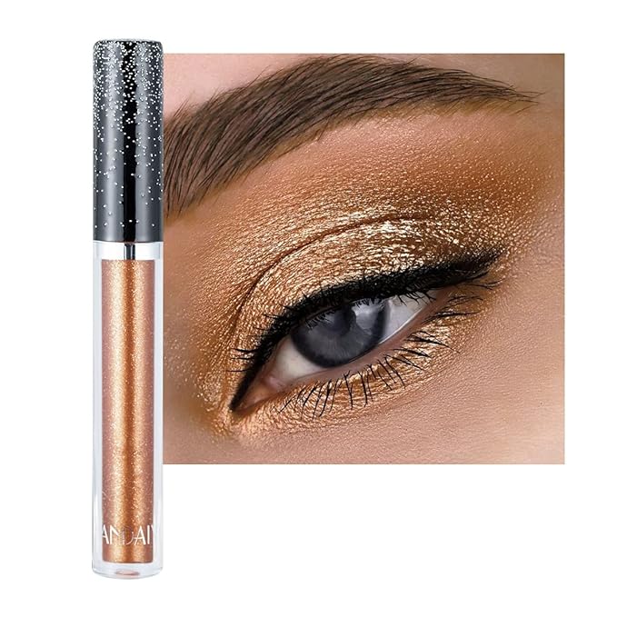 Liquid Eyeshadow Shimmer Long Lasting Effect Shiny Pigment Eyeshadow Glow Glitter Makeup (Brown)